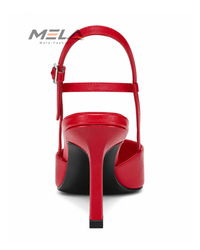Minimalist Women's Stiletto Heels with Shallow Pointed Toe and Square Buckle - Red
