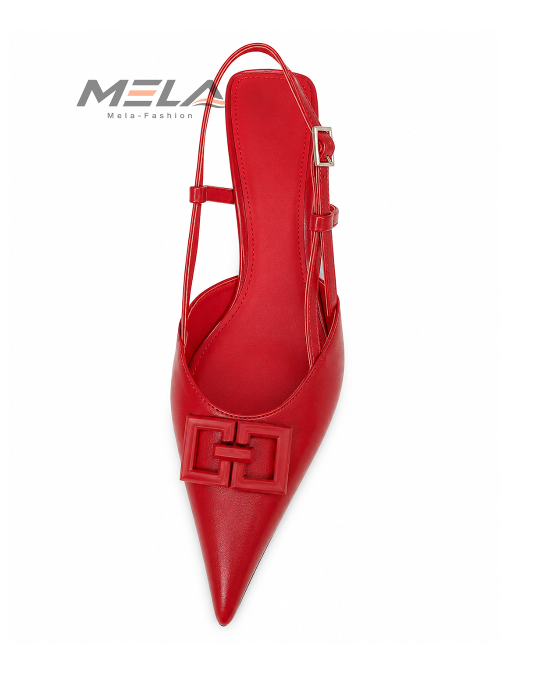 Minimalist Women's Stiletto Heels with Shallow Pointed Toe and Square Buckle - Red