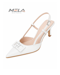 Minimalist Women's Stiletto Heels with Shallow Pointed Toe and Square Buckle - White