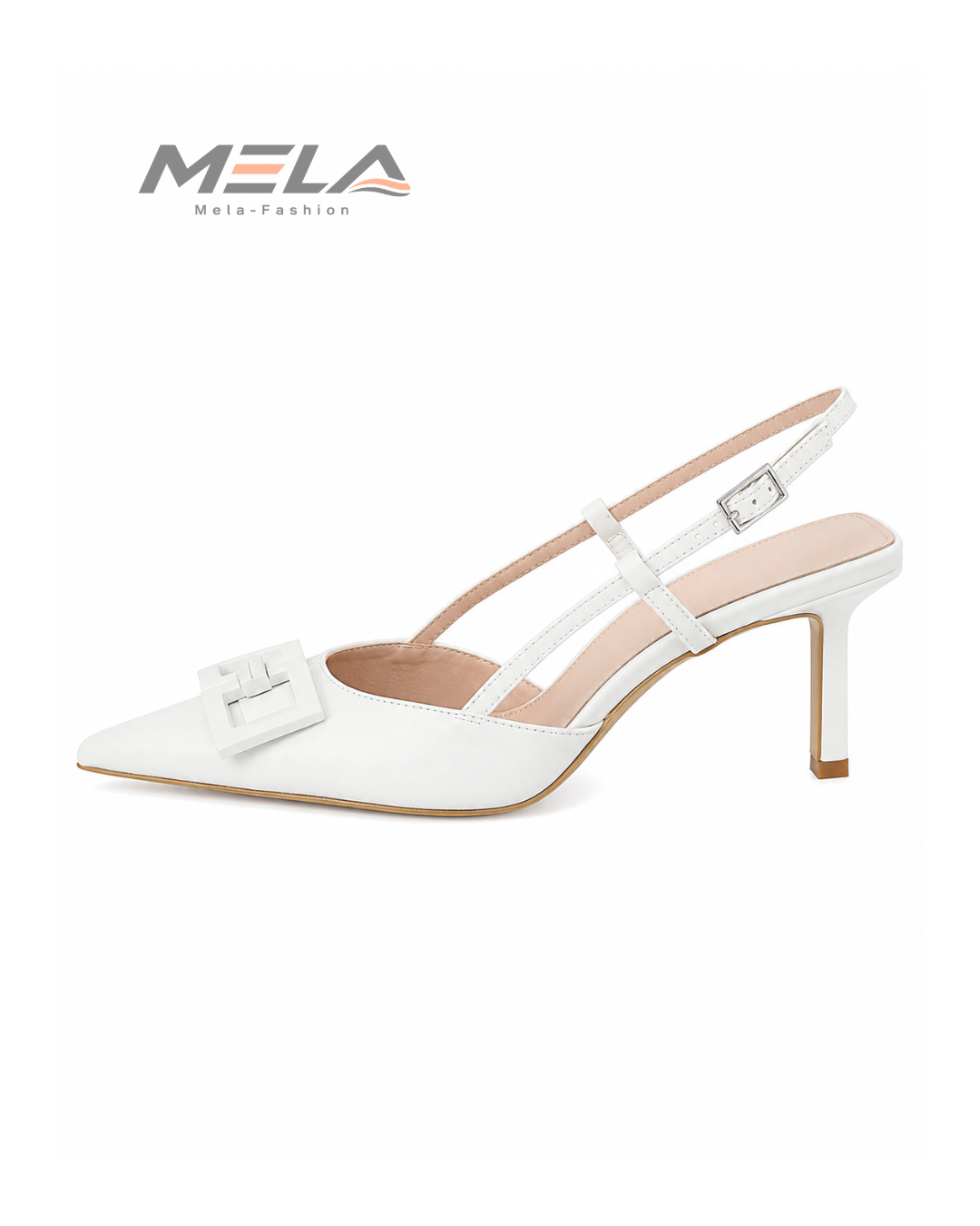 Minimalist Women's Stiletto Heels with Shallow Pointed Toe and Square Buckle - White