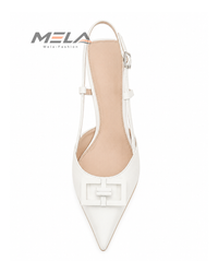 Minimalist Women's Stiletto Heels with Shallow Pointed Toe and Square Buckle - White