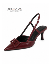 Minimalist Women's Stiletto Heels with Shallow Pointed Toe and Square Buckle - Wine red