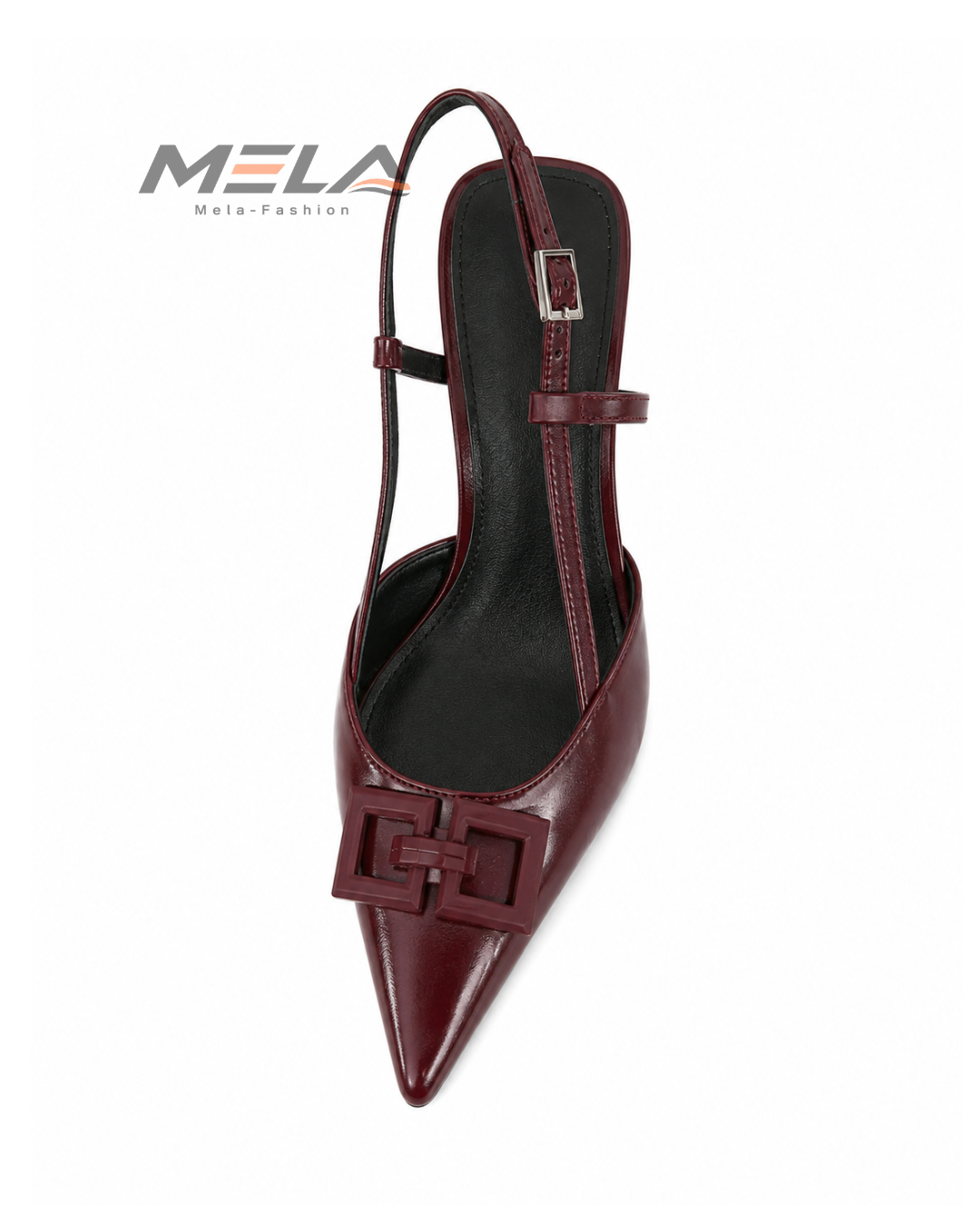 Minimalist Women's Stiletto Heels with Shallow Pointed Toe and Square Buckle - Wine red