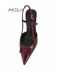 Minimalist Women's Stiletto Heels with Shallow Pointed Toe and Square Buckle - Wine red