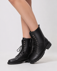 Women's Boots 2026New Casual High Top Boot Fashion Women Motorcycle Boot Classic Black Mid-calf Leather Boots Women Ankle Boots